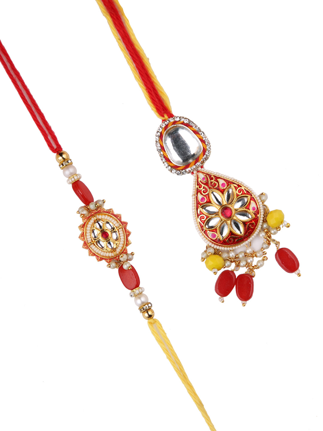 Kundan Work Red Enameled Bhaiya Bhabhi Rakhi