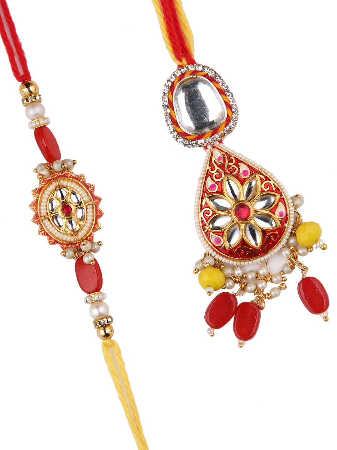 Kundan Work Red Enameled Bhaiya Bhabhi Rakhi
