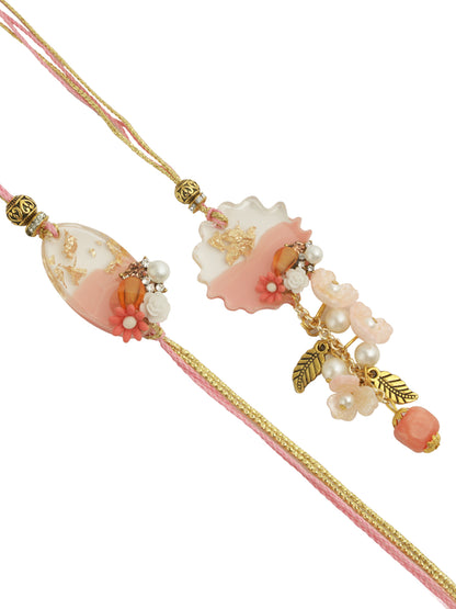 Peach Floral Resin Bhaiya Bhabhi Rakhi