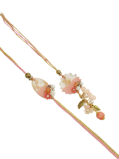 Peach Floral Resin Bhaiya Bhabhi Rakhi