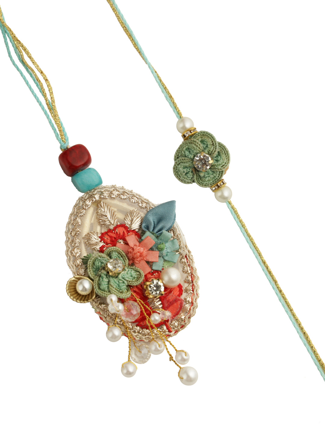 Multicolor Floral Beaad Work Bhaiya Bhabhi Rakhi