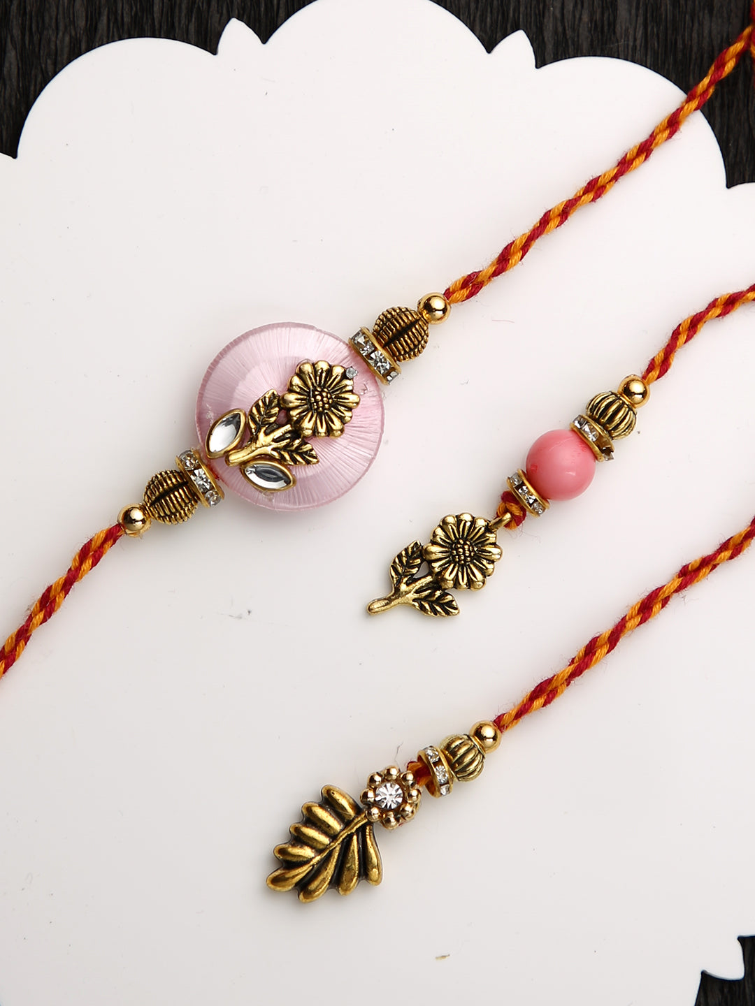 Vintage Pink Floral Bhaiya Bhabhi Rakhi Set