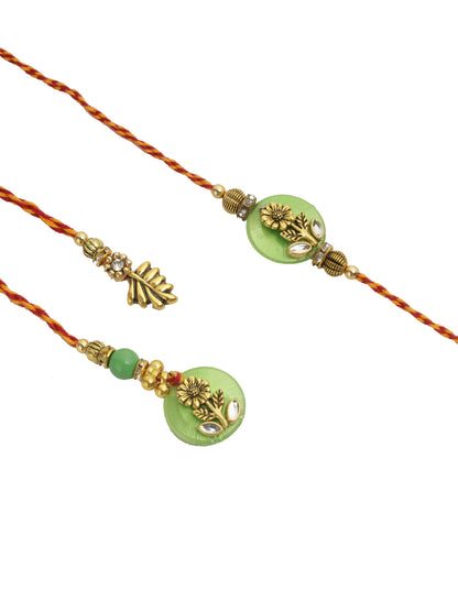 Vintage Green Floral Bhaiya Bhabhi Rakhi Set