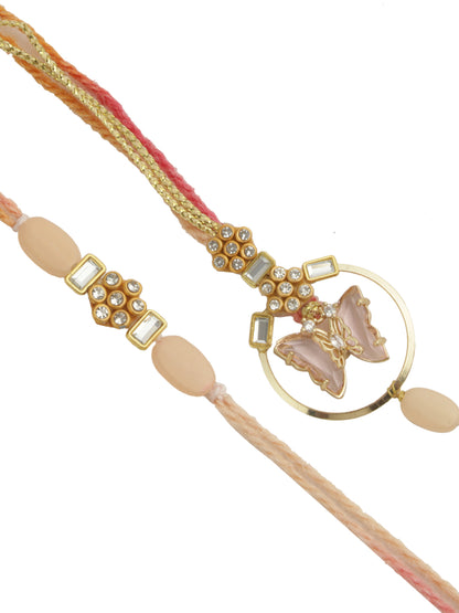 Golden Pink Butterfly Bhaiya Bhabhi Rakhi Set