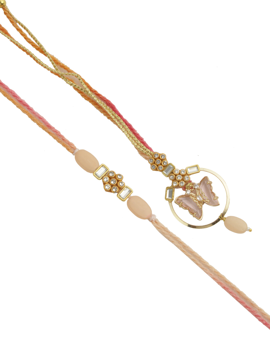 Golden Pink Butterfly Bhaiya Bhabhi Rakhi Set