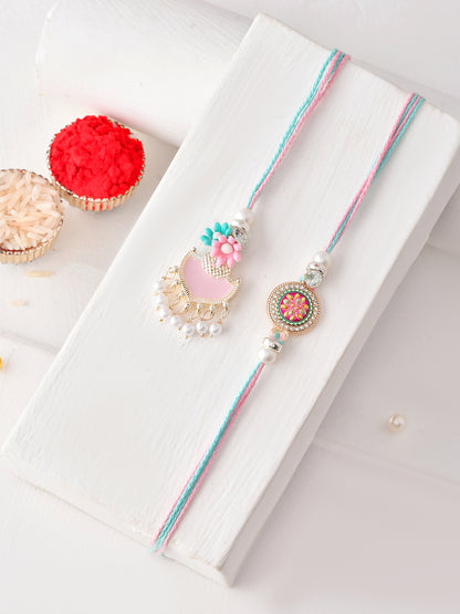 Elegant Pink Charm with Floral Delight Rakhi Pair