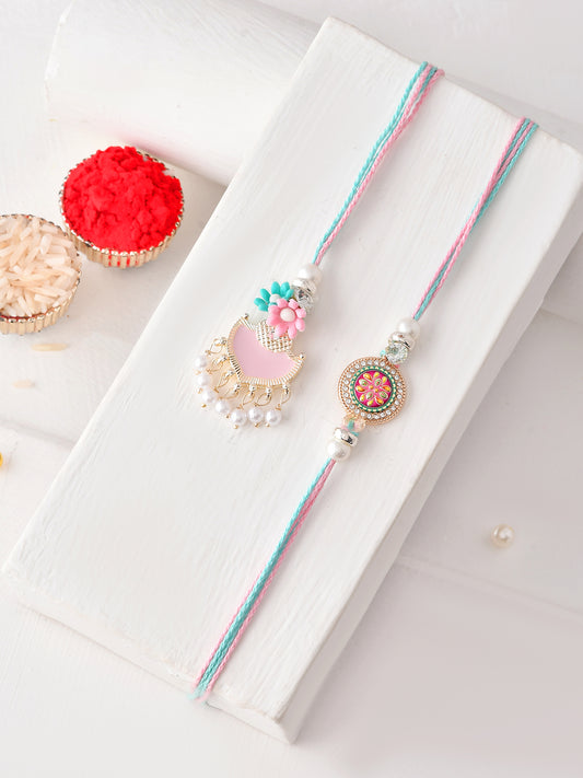 Elegant Pink Charm with Floral Delight Rakhi Pair