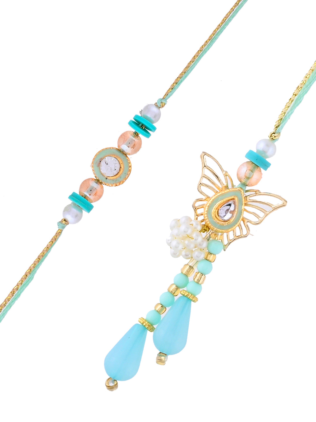 Mint Meenakari Inspired Bhaiya Bhabhi Rakhi Set