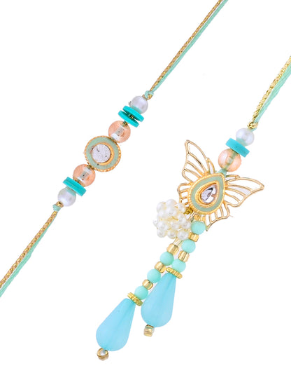 Mint Meenakari Inspired Bhaiya Bhabhi Rakhi Set
