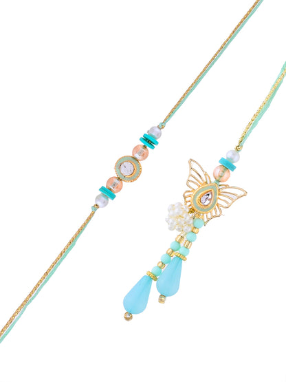 Mint Meenakari Inspired Bhaiya Bhabhi Rakhi Set with Box