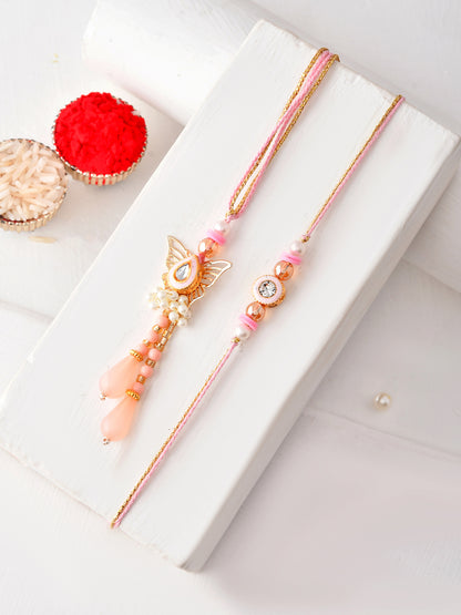 Handpicked Rosé Elegance Rakhi Set for Bhaiya Bhabhi