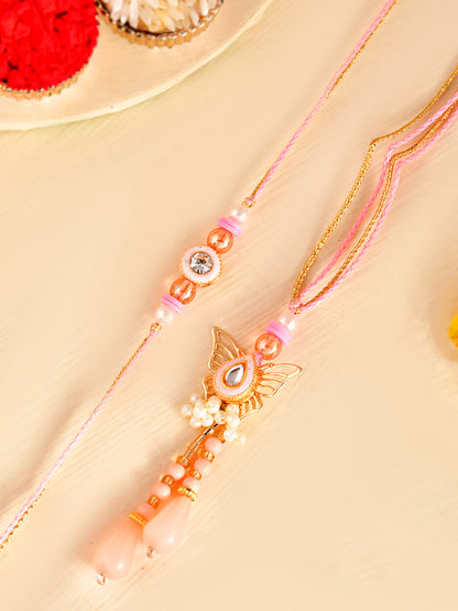 Handpicked Rosé Elegance Rakhi Set for Bhaiya Bhabhi with Box