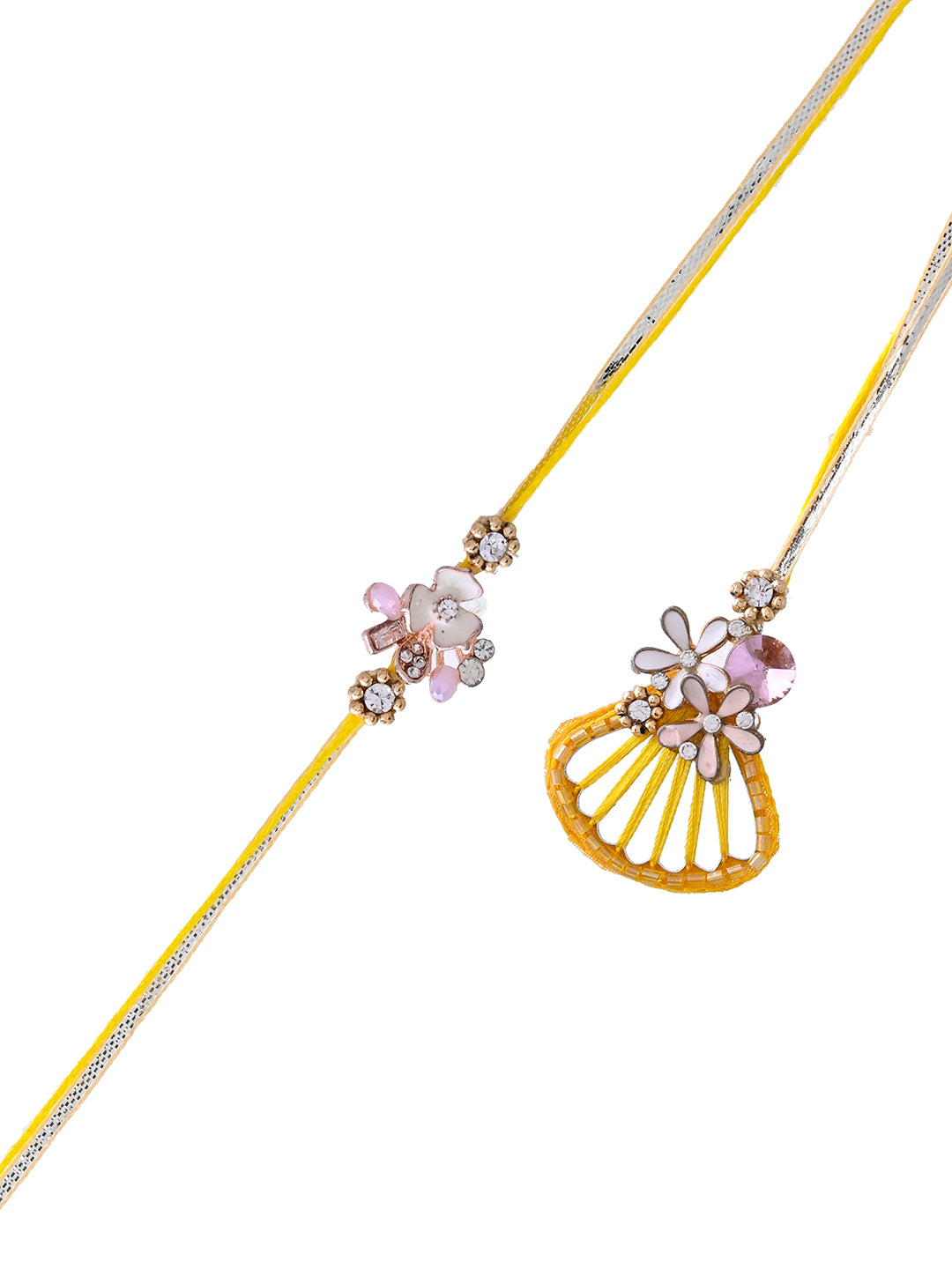 Handcrafted Festive Yellow Floral Mirror Rakhi Duo