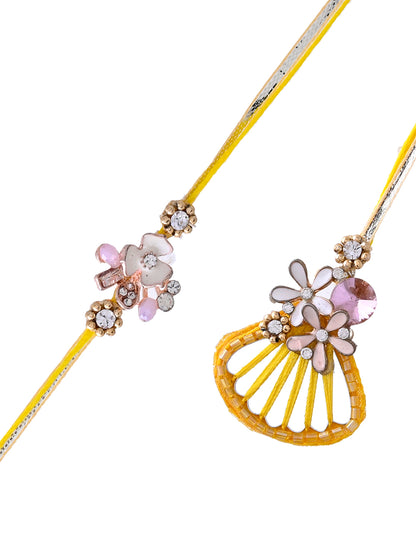 Handcrafted Festive Yellow Floral Mirror Rakhi Duo