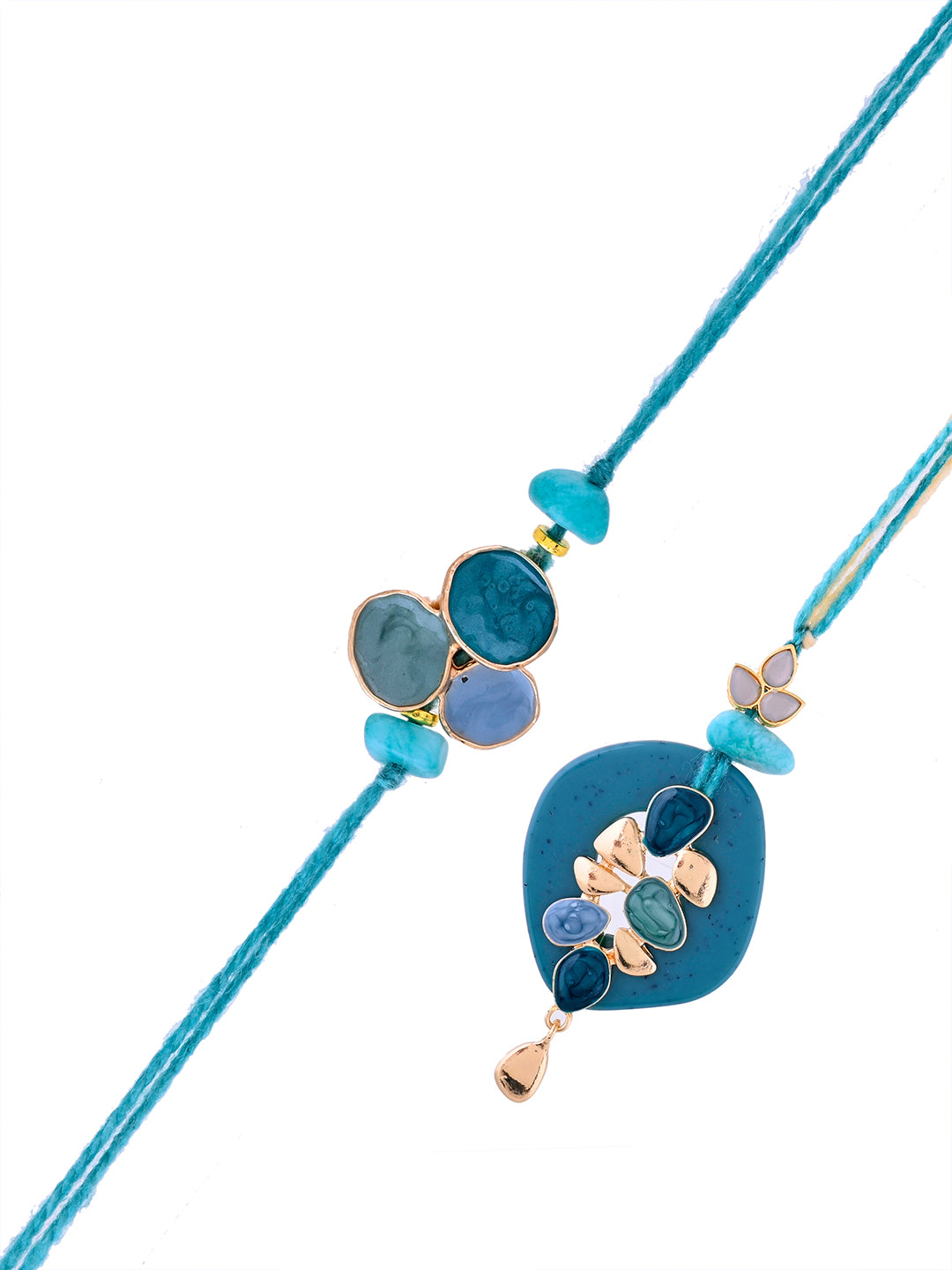 Handpicked Aqua Charm Rakhi Set for Bhaiya and Bhabhi