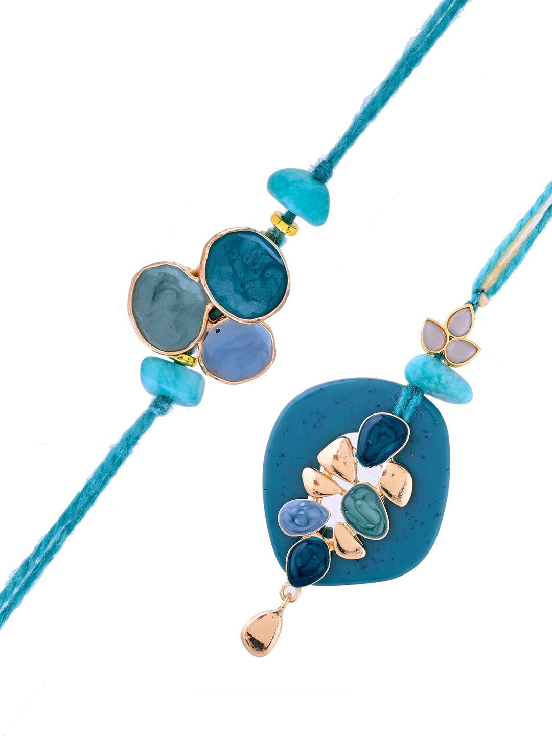 Handpicked Aqua Charm Rakhi Set for Bhaiya and Bhabhi