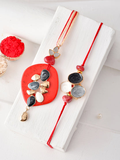 Festive Red Bhaiya Bhabhi Rakhi Set – Handcrafted with Love