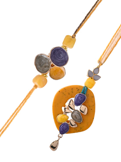 Elegant Handpicked Floral Rakhi Set with Colorful Resin Accents with Box