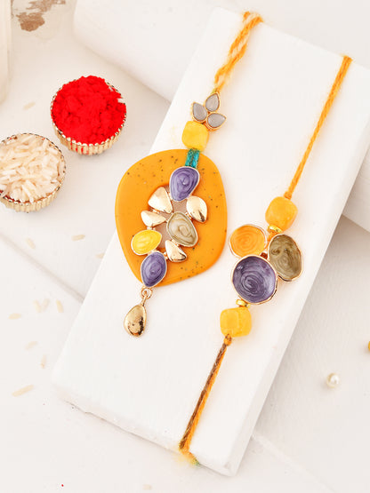 Elegant Handpicked Floral Rakhi Set with Colorful Resin Accents with Box