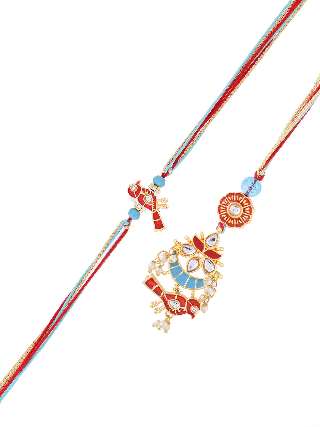 Festive Handcrafted Rakhi Pair with Meenakari Art and Pearl Drops with Box