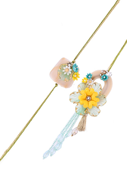 Elegant Handpicked Pearl Drop Flower Rakhi for Bhaiya Bhabhi with Box