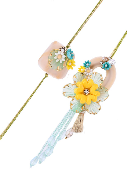 Elegant Handpicked Pearl Drop Flower Rakhi for Bhaiya Bhabhi with Box