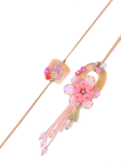 Festive Pink Flower Designer Rakhi for Bhaiya Bhabhi