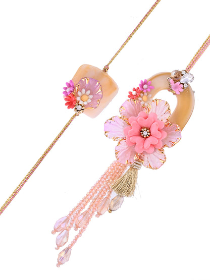 Festive Pink Flower Designer Rakhi for Bhaiya Bhabhi