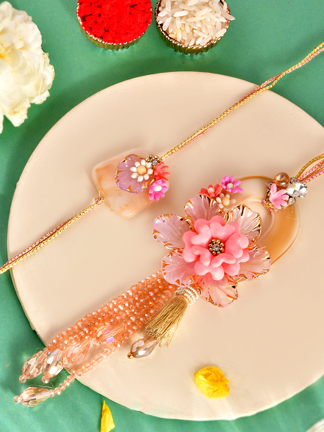 Festive Pink Flower Designer Rakhi for Bhaiya Bhabhi