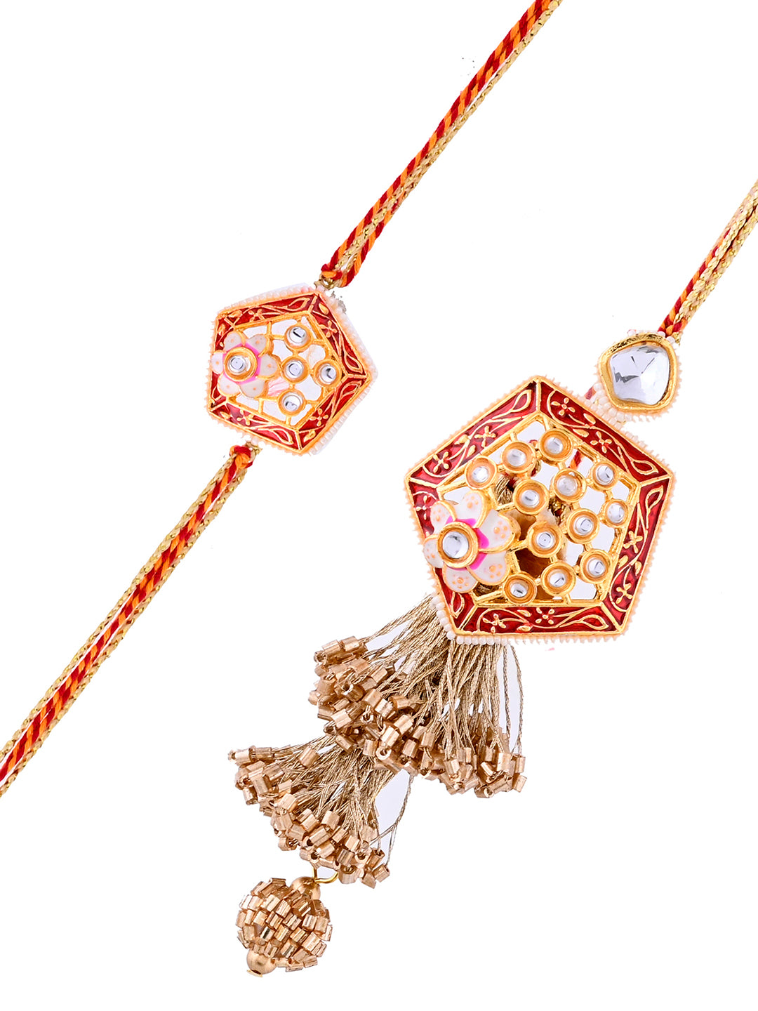 Ethnic Embellished Festive Rakhi Set with Beaded Lumba