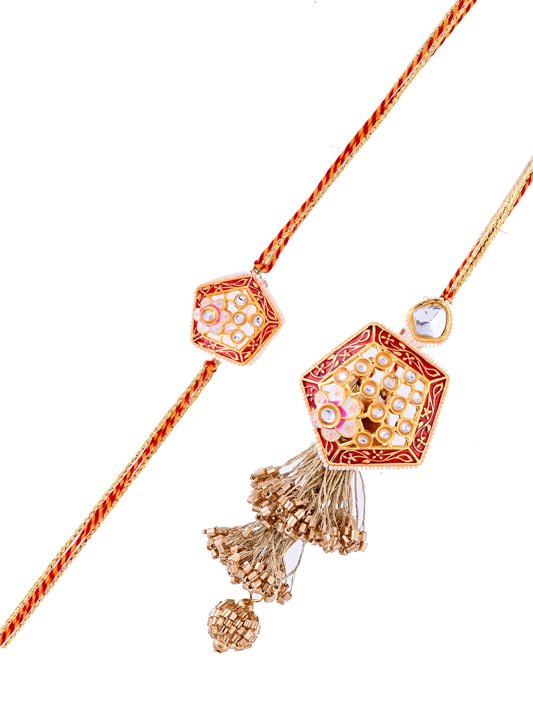 Ethnic Embellished Festive Rakhi Set with Beaded Lumba with Box