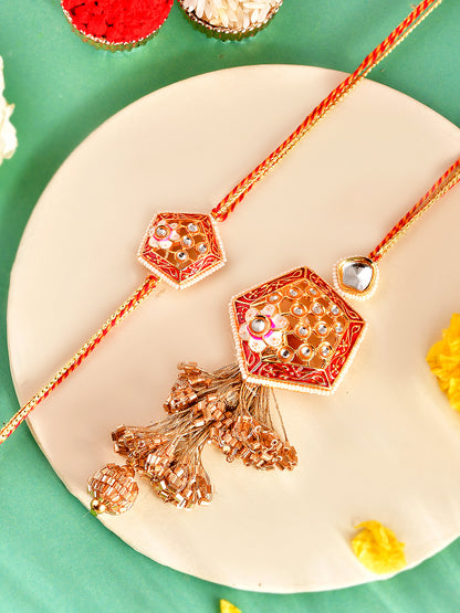 Ethnic Embellished Festive Rakhi Set with Beaded Lumba with Box