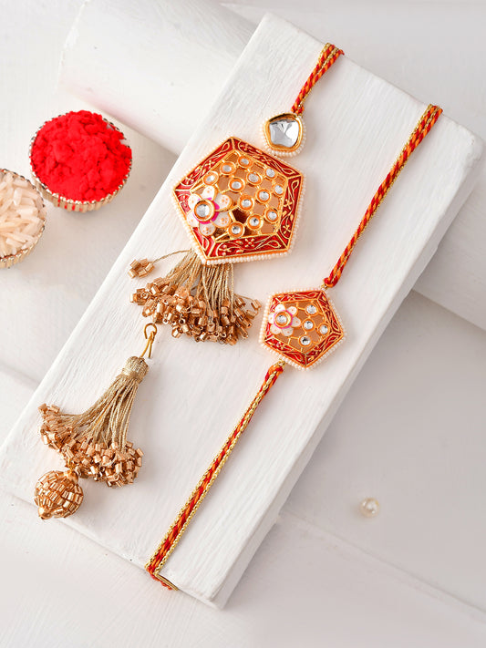 Ethnic Embellished Festive Rakhi Set with Beaded Lumba