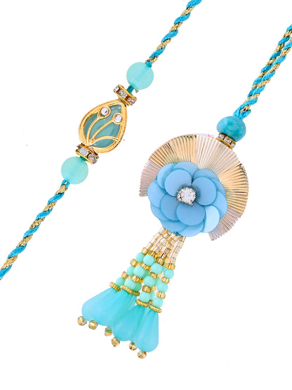 Handpicked Aqua Bloom Rakhi for Bhaiya Bhabhi with Box