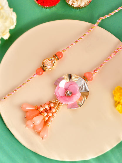 Designer Peach Petal Handcrafted Rakhi for Bhaiya Bhabhi