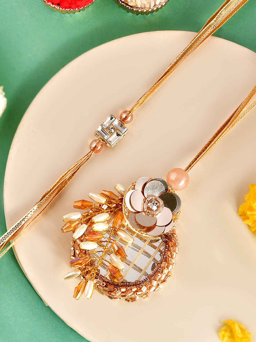 Traditional Luxe Floral Bhaiya Bhabhi Rakhi Combo with Box