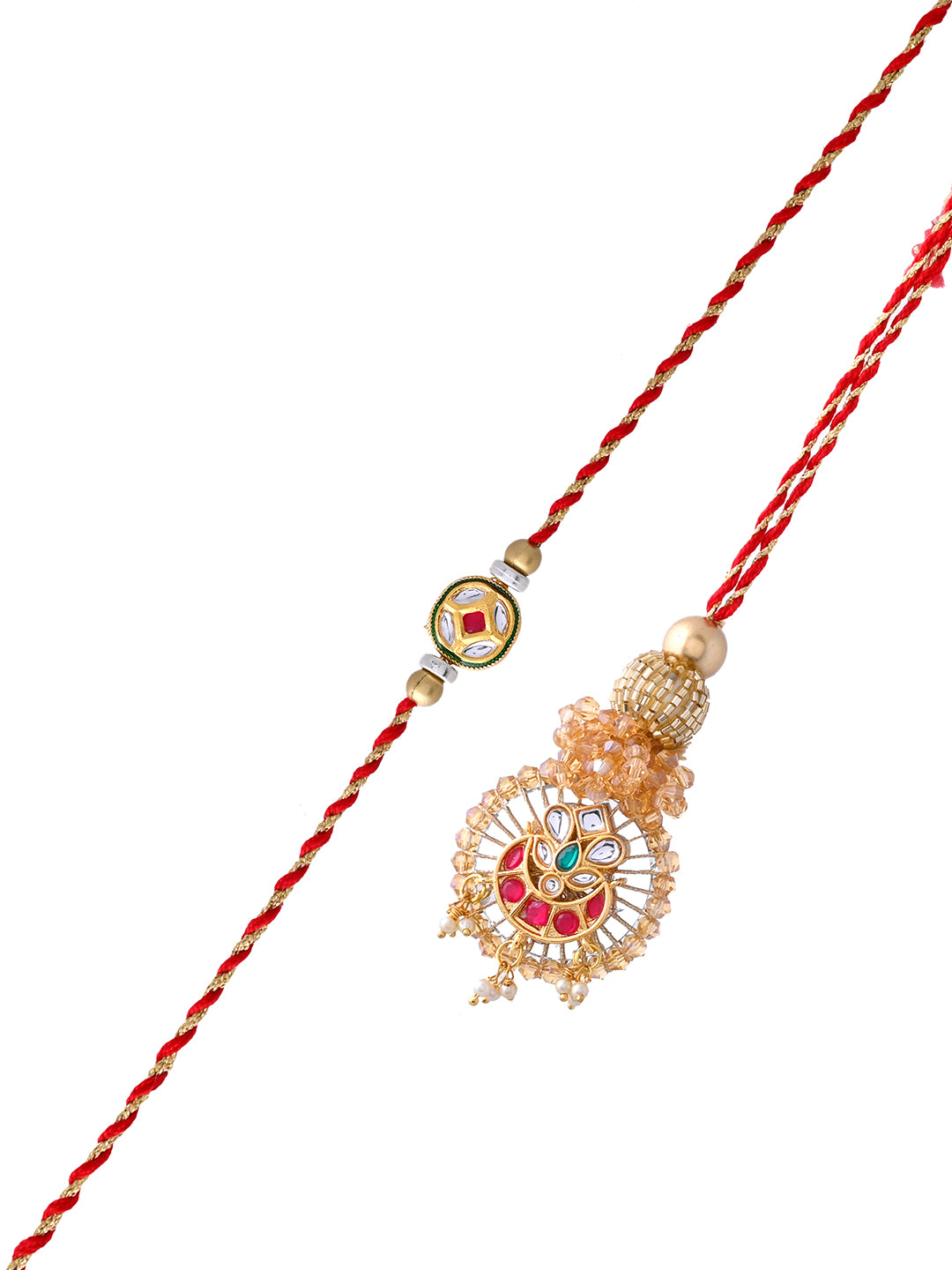 Handpicked Stone Work Rakhi Set for Bhaiya and Bhabhi in Red