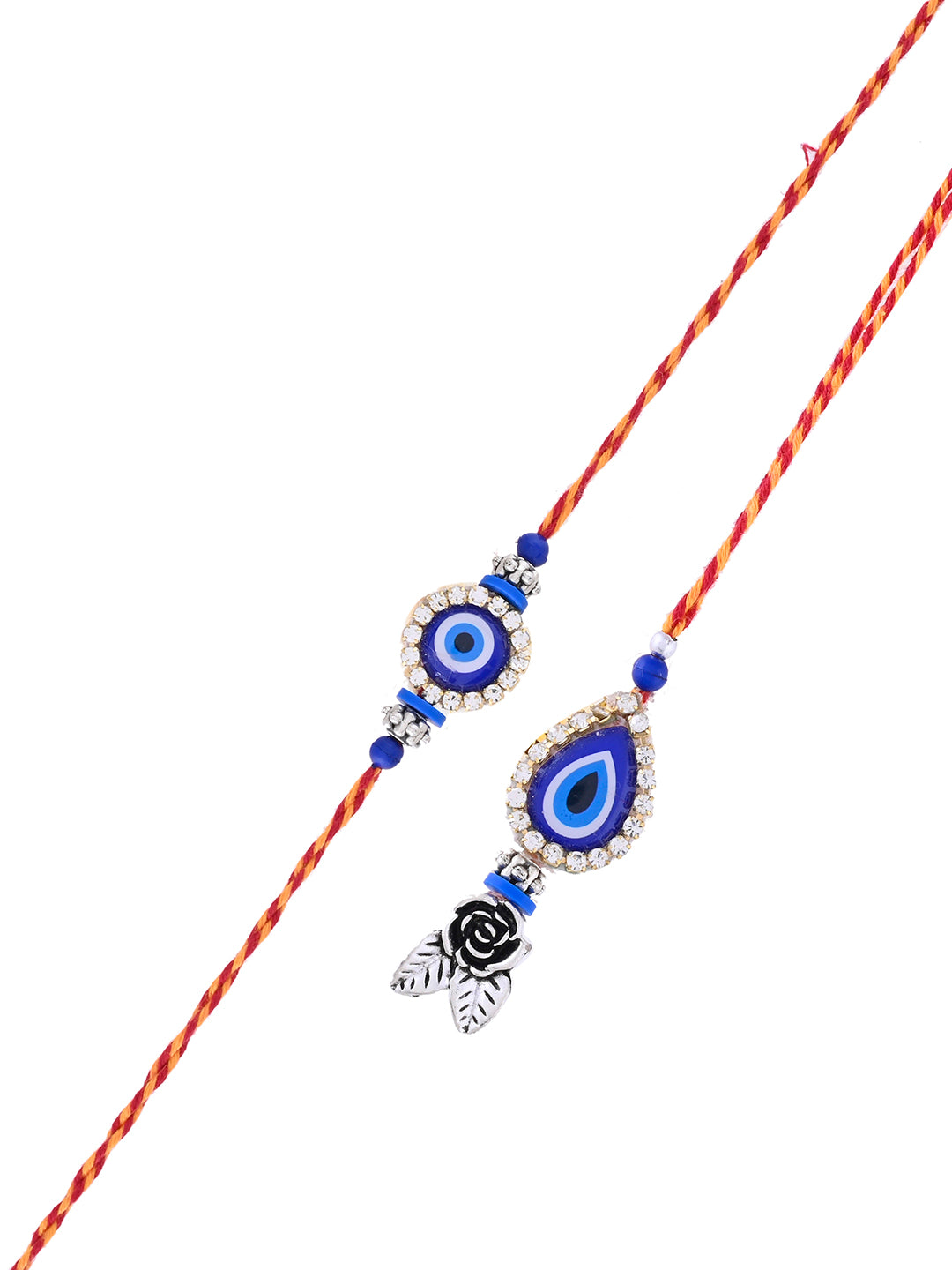 Evil Eye Bhaiya Bhabhi Rakhi Set with Blue Charm and Rose Bead
