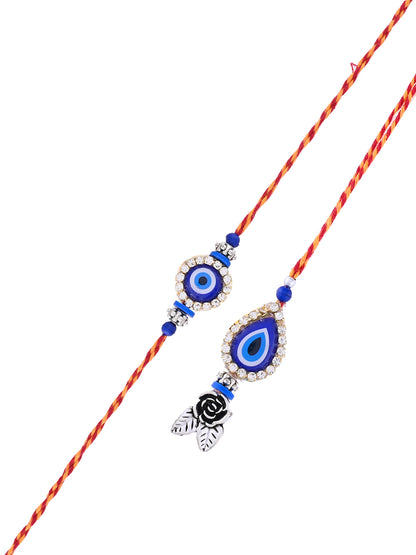 Evil Eye Bhaiya Bhabhi Rakhi Set with Blue Charm and Rose Bead