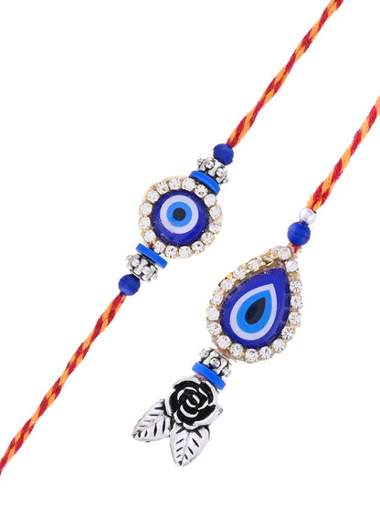 Evil Eye Bhaiya Bhabhi Rakhi Set with Blue Charm and Rose Bead