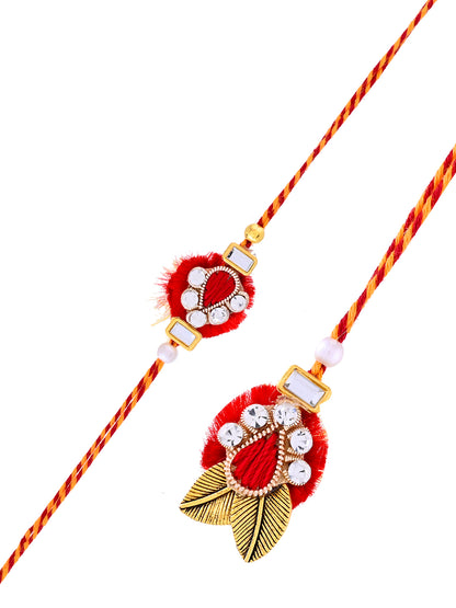 Handcrafted Red Rakhi Set for Bhaiya and Bhabhi with Traditional Charm
