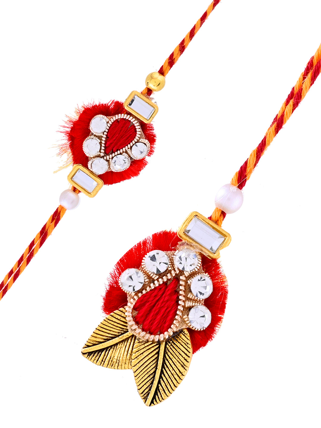 Handcrafted Red Rakhi Set for Bhaiya and Bhabhi with Traditional Charm with Box
