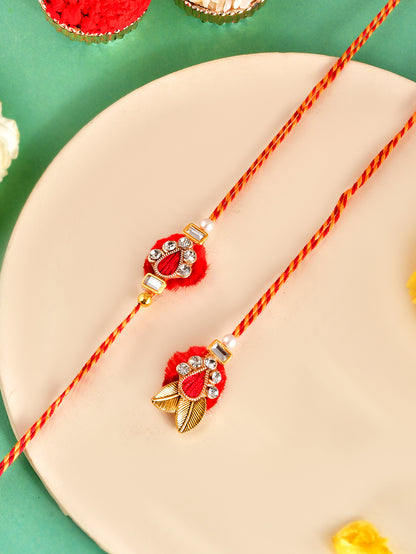 Handcrafted Red Rakhi Set for Bhaiya and Bhabhi with Traditional Charm
