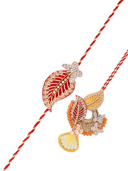 Leaf & Butterfly Design Bhaiya-Bhabhi Rakhi Set