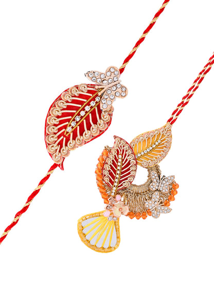 Leaf & Butterfly Design Bhaiya-Bhabhi Rakhi Set