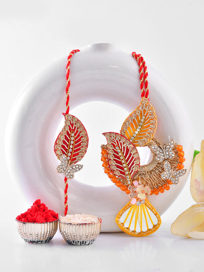 Leaf & Butterfly Design Bhaiya-Bhabhi Rakhi Set