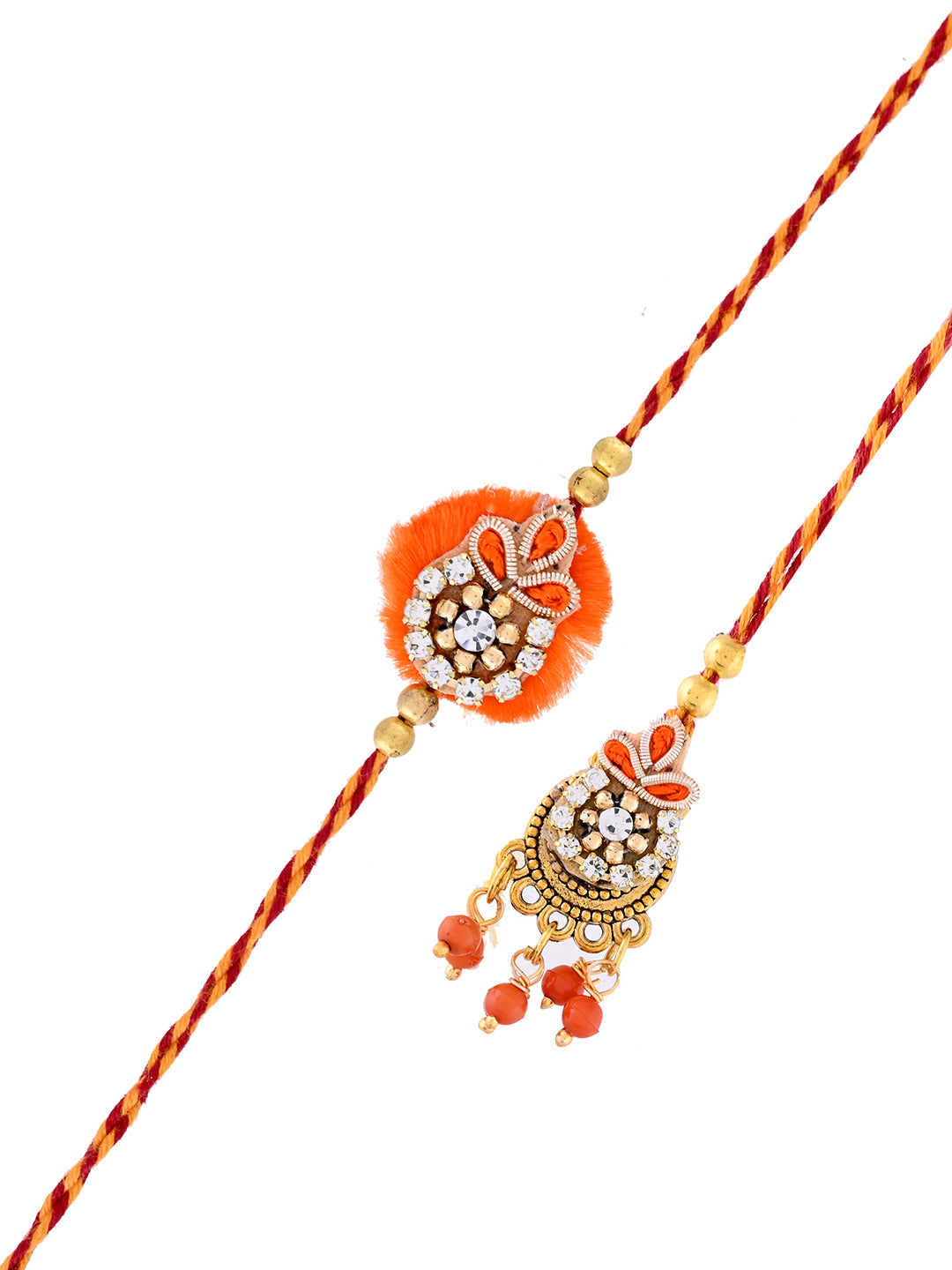 Handcrafted Traditional Rakhi Set for Bhaiya and Bhabhi with Orange Accents with Box