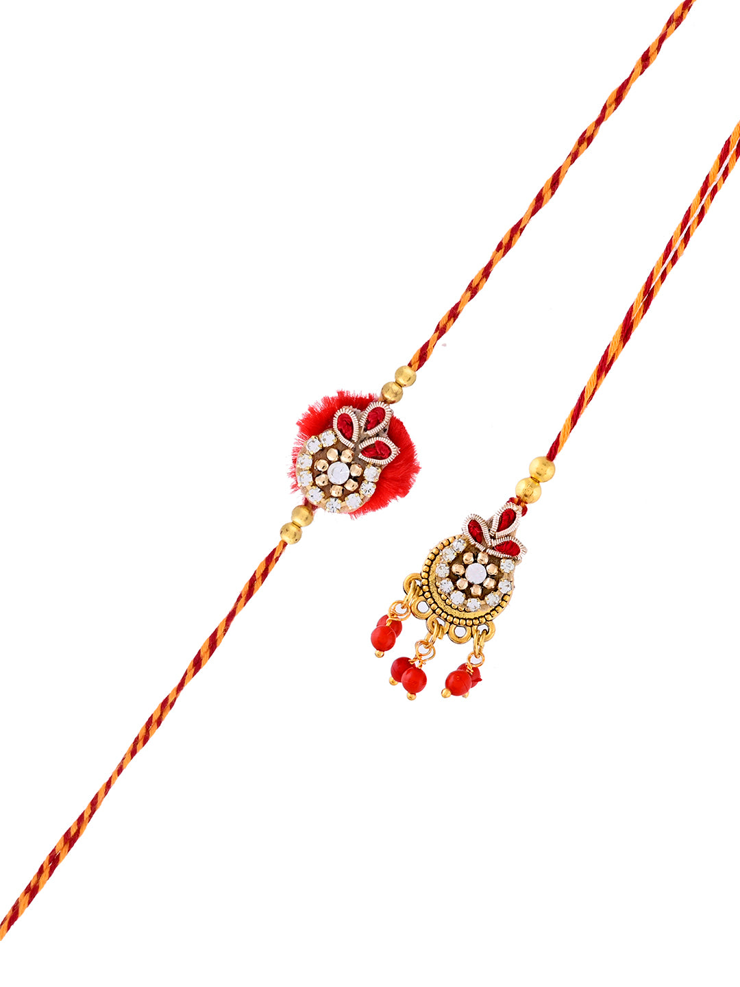 Traditional Handcrafted Rakhi Set with Beaded Tassels for Bhaiya and Bhabhi
