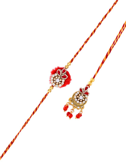 Traditional Handcrafted Rakhi Set with Beaded Tassels for Bhaiya and Bhabhi