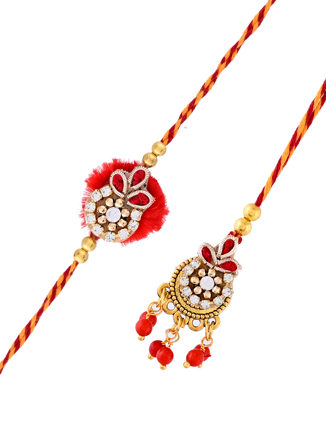 Traditional Handcrafted Rakhi Set with Beaded Tassels for Bhaiya and Bhabhi